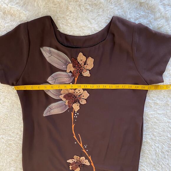 Women's Short Sleeve Custom One-of-a-Kind Hand Beaded Maxi Dress Brown 12-14 - Picture 6 of 8